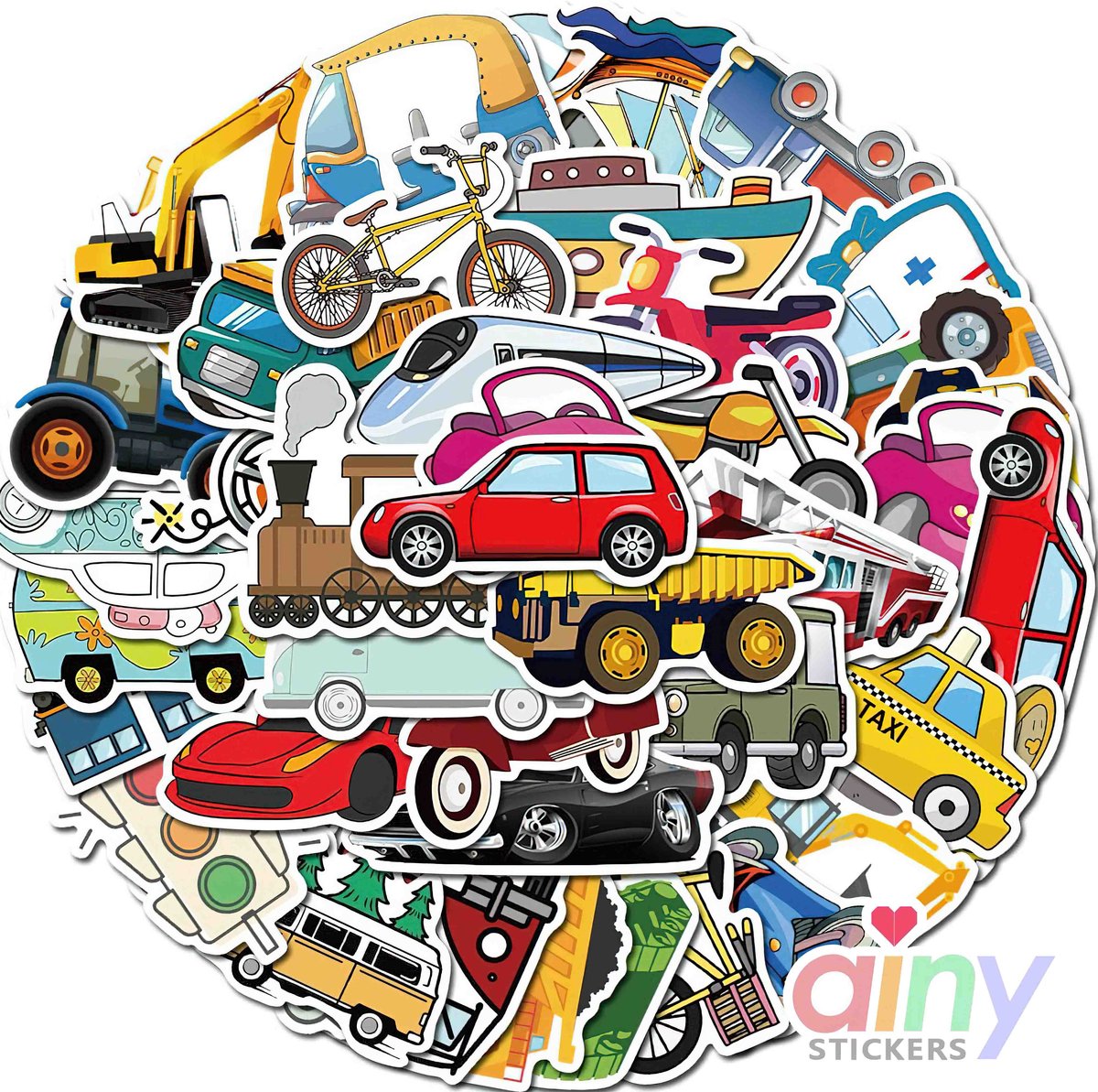 Ainy Voertuigen Stickers 40 stuks voor bullet journal , fotoalbum , wenskaarten , laptop , telefoon , waterfles , scrapbook | ook geschikt als muursticker , geschenksticker , skateboard , knutselen | stickervellen voor kinderen / volwassenen