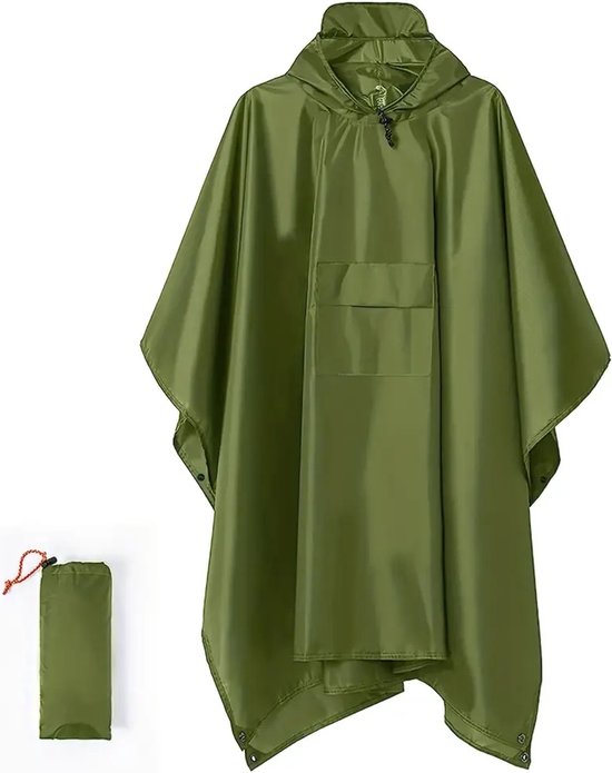 Foto: Lopoleis regen poncho unisex dames heren regenjas fietsponcho waterdicht ademend polyurethaan coating donker groen