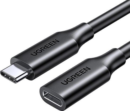 USB-C verlengkabel 1m 10Gb/s USB 3.1 adapter 100W opladen data Ugreen man-vrouw zwart