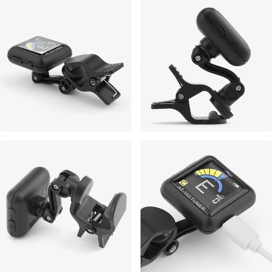 Áengus AT-102 Stemapparaat voor Gitaar, Basgitaar, Ukelele, Viool en Chromatisch stemmen - Clip-on tuner - USB oplaadbaar