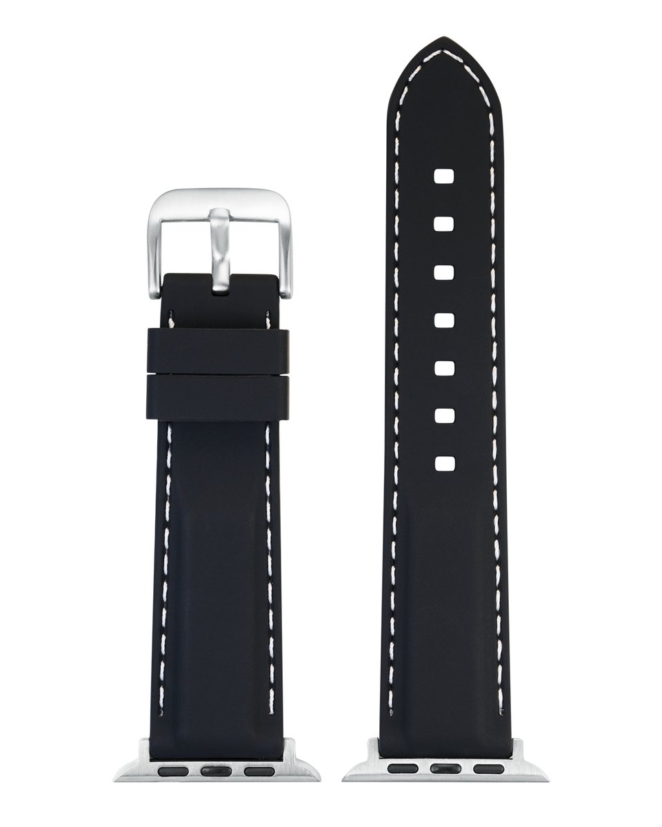 EULIT siliconen horlogeband geschikt voor Apple Watch 42-44-45-46 maat - Serie 1-2-3-4-5-6-7-8-9-10 +SE - silicon sport smart - 22 mm - zwart - metalen zwart gesp - incl. adapter