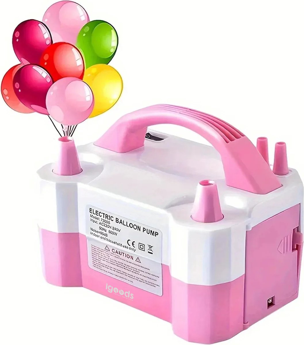 Igoods Elektrische ballonnenpomp - Opblaasapparaat - Ballonpomp - Luchtballonpomp met Twee Sproeiers - Wit/Roze