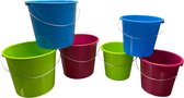 HL - Seaux ménagers - 3x 10 Litres & 3x 5 Litres - (6 Pièces) - Seau - Seaux - Nettoyage - Multifonctionnel - Avec Dimensions - 3 Couleurs - Blauw - Rose - Vert