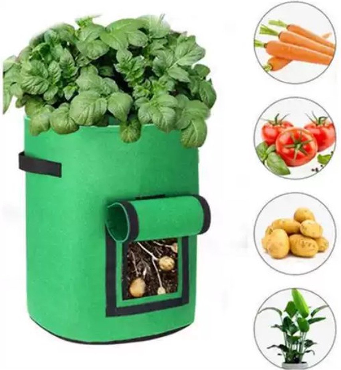 Kweekzakken Planten groeizak 30x35 CM Aardappel Kweken Zak voor Aardappelen Groenten en Planten met Kijkvenster Tuinieren Tuinaccessoire Duurzaam Herbruikbaar Milieuvriendelijk 7 Gallons Groen