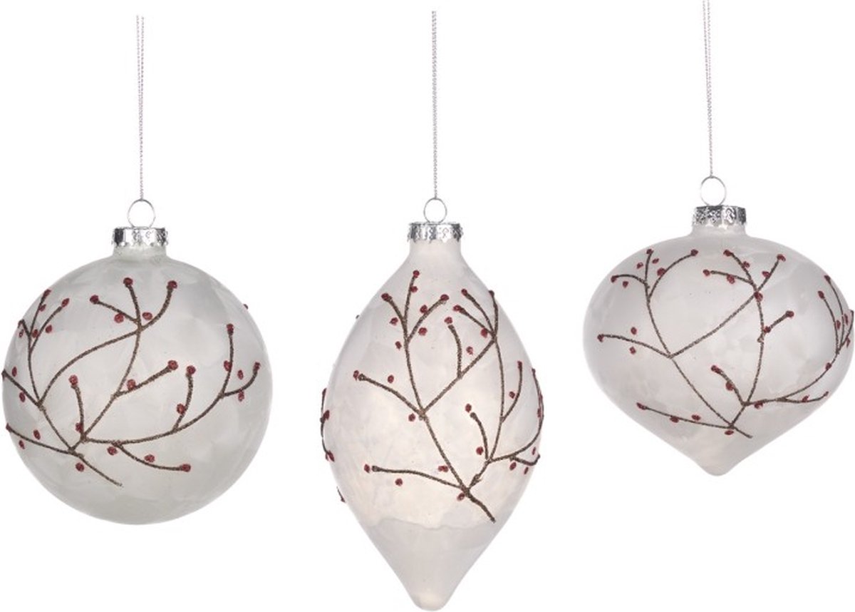 Goodwill Kerstbal "Takjes met Besjes" Glas Multicolour H 10 cm Voordeelass. Per 3 Stuks