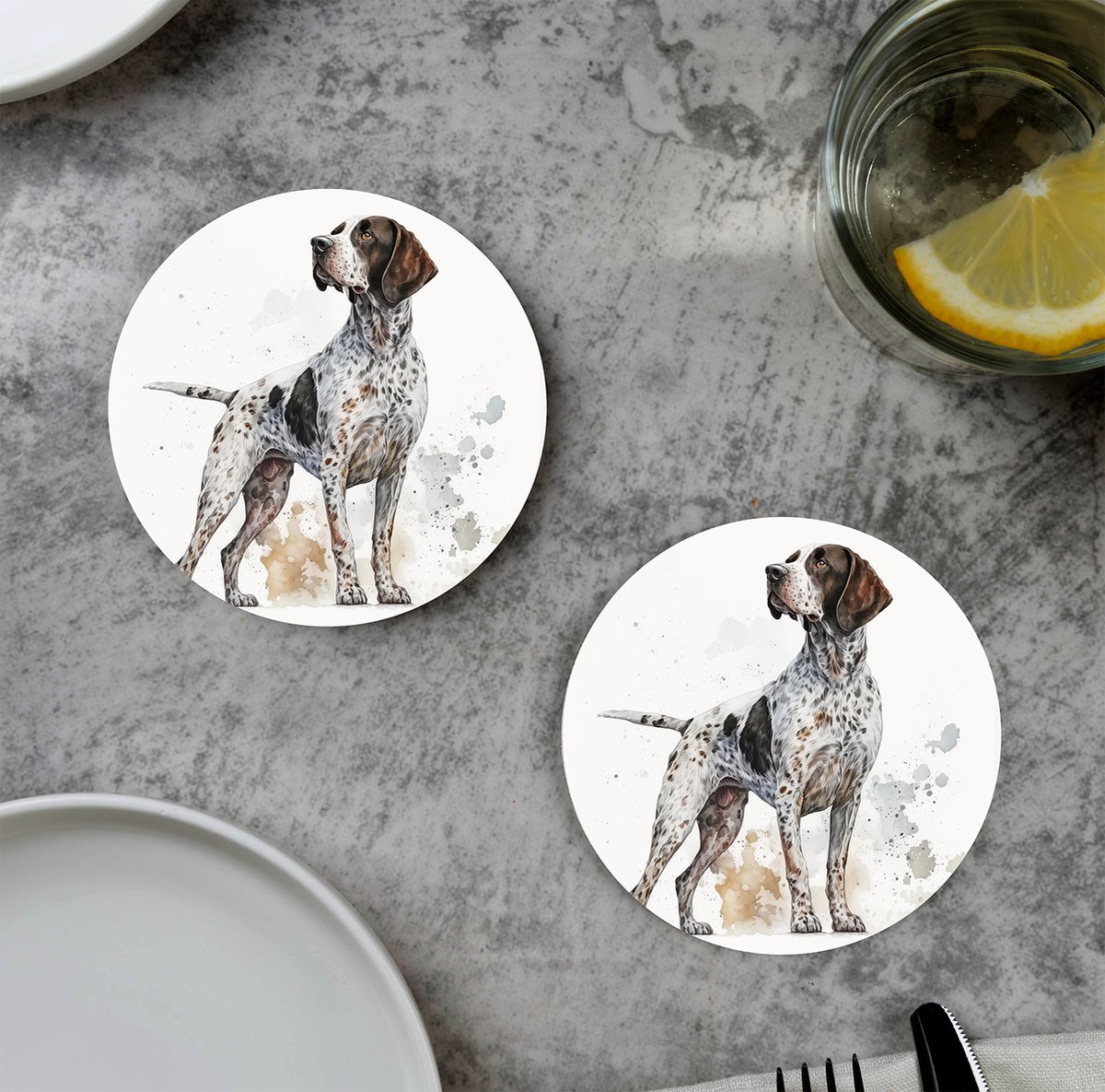 GR onderzetters voor glazen - Waterpaint Dog Dalmatian Standing - Vinyl - 6st