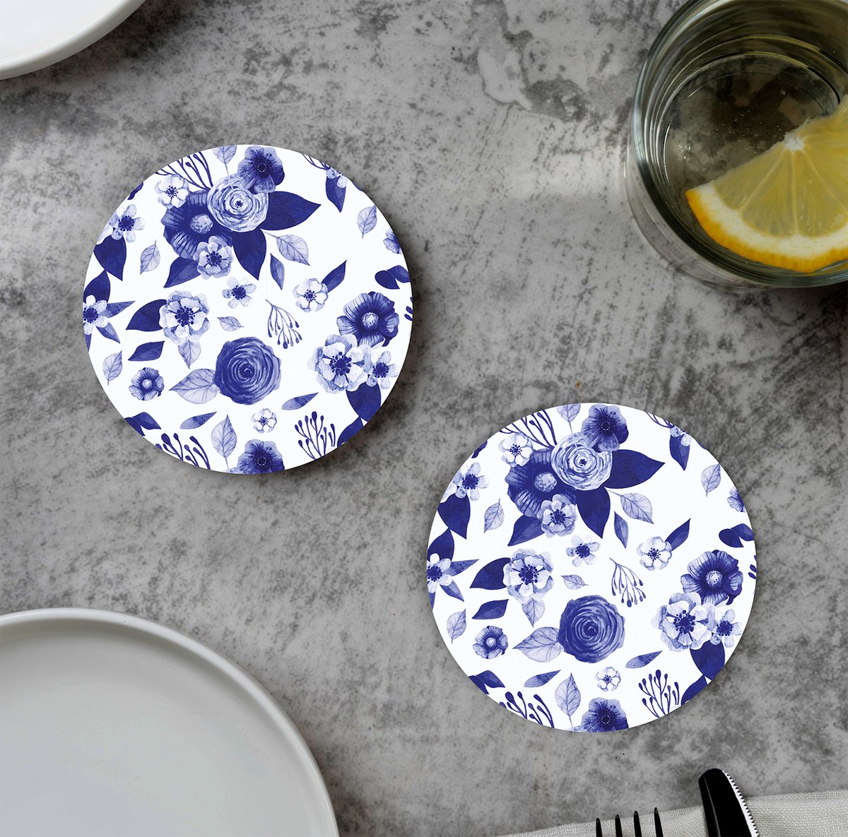 GR onderzetters voor glazen - Delfts Blauw Floral - Vinyl - 6st