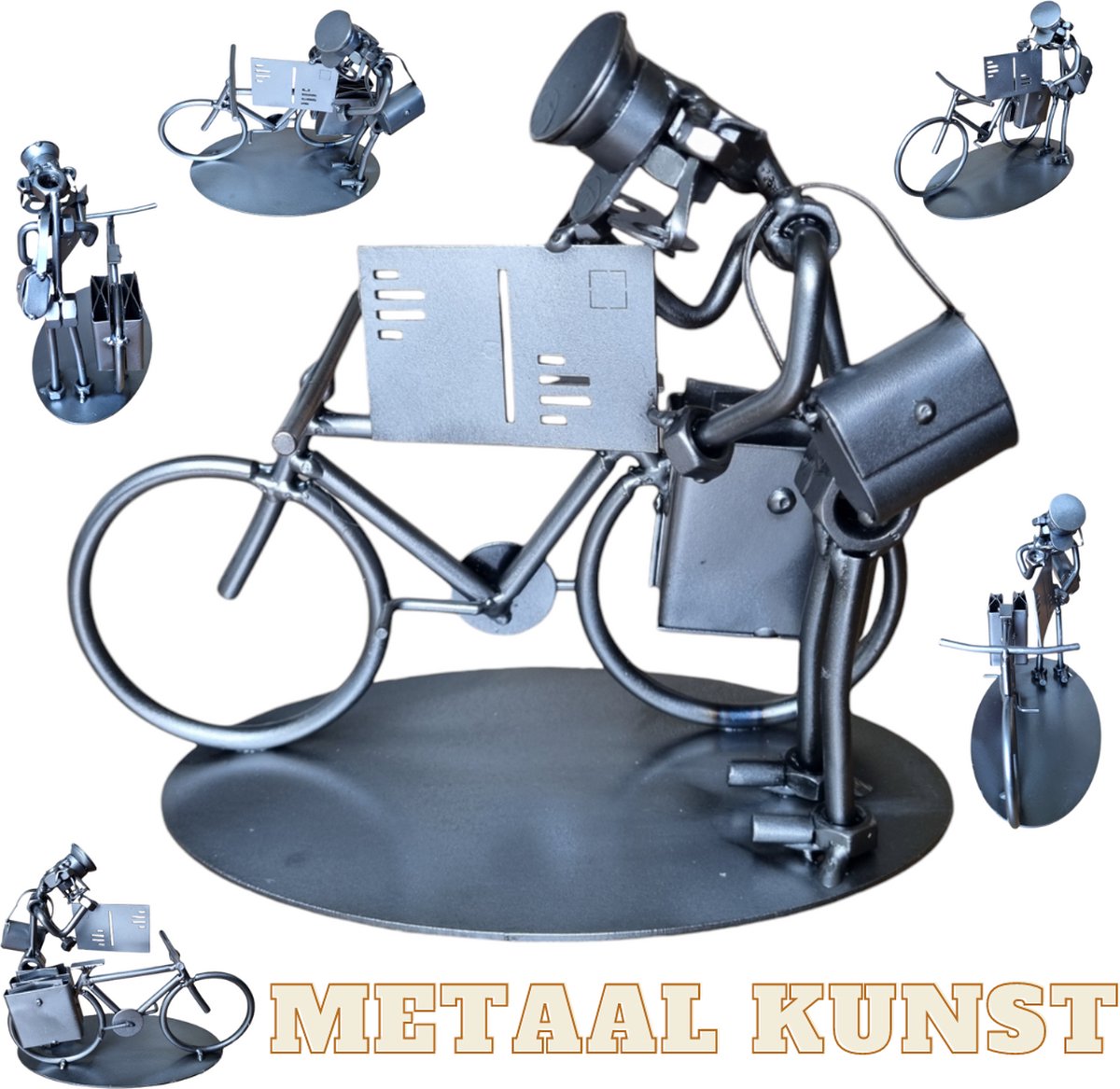 Postbode-metaal kunst-metaal beeld-bezorger-krant-pakket-het best cadeau-uniek-verjaardag-sinterklas gift-kerst-geschenk