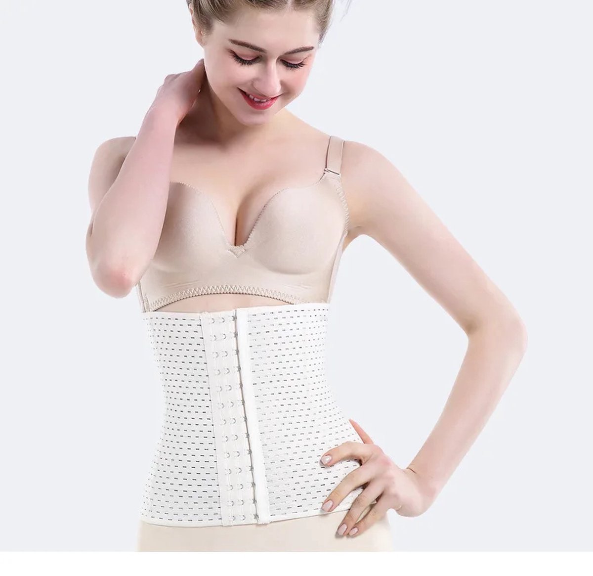 Goedkoopste Wow Peach - Waist Trainer Korset - Buik Korset - Body Shaper - Compressie - Taille - Corset Band - Shaper - Wit - Maat Medium