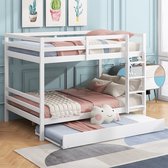 Bol.com KOMHTOM Bed Stapelbed Kinderbed 140x200 cm met onderschuifbed Hoge leuningen Stabiele trap Wit aanbieding