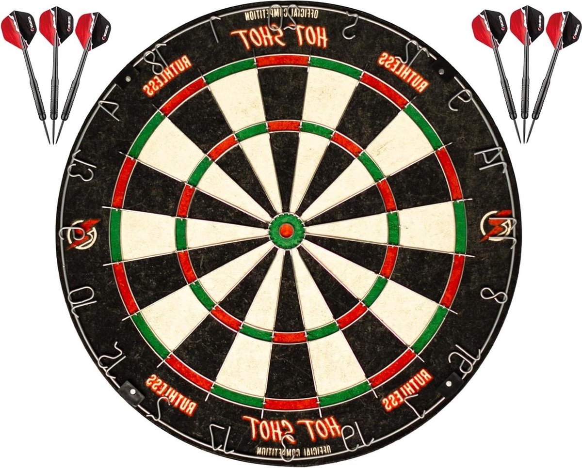 Dartbord Endurance Sisal dartbord set met ronde draad inclusief 2 sets stalen tip dartpijlen - Hot Shot
