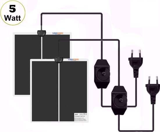 UniEgg® (2x) professioneel warmtematten 14 x 15 cm - Voordeelpak (2) - Extra voordelig- 2 stuks warmtematten - 5 Watt - met regelaar - voor kuikens - kwartels - vogels - reptielen - amfibieën