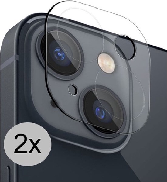 Twee doorzichtige cameralensbeschermers op de dubbele cameralens van een donkerblauwe smartphone.