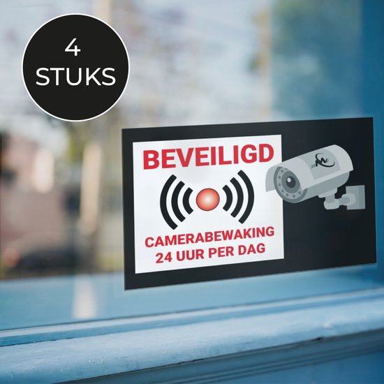 Foto: 24me 4 stuks camerabewaking stickers plakzijde binnenzijde camera stickers videobewaking stickers