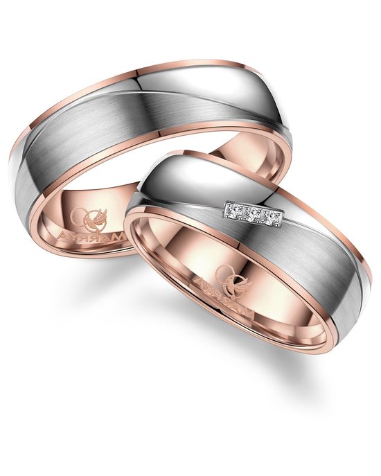 Jonline SET Alliances Titane Or Rose 14 Goud Zircone | Bagues d'amitié | Anneaux de relation