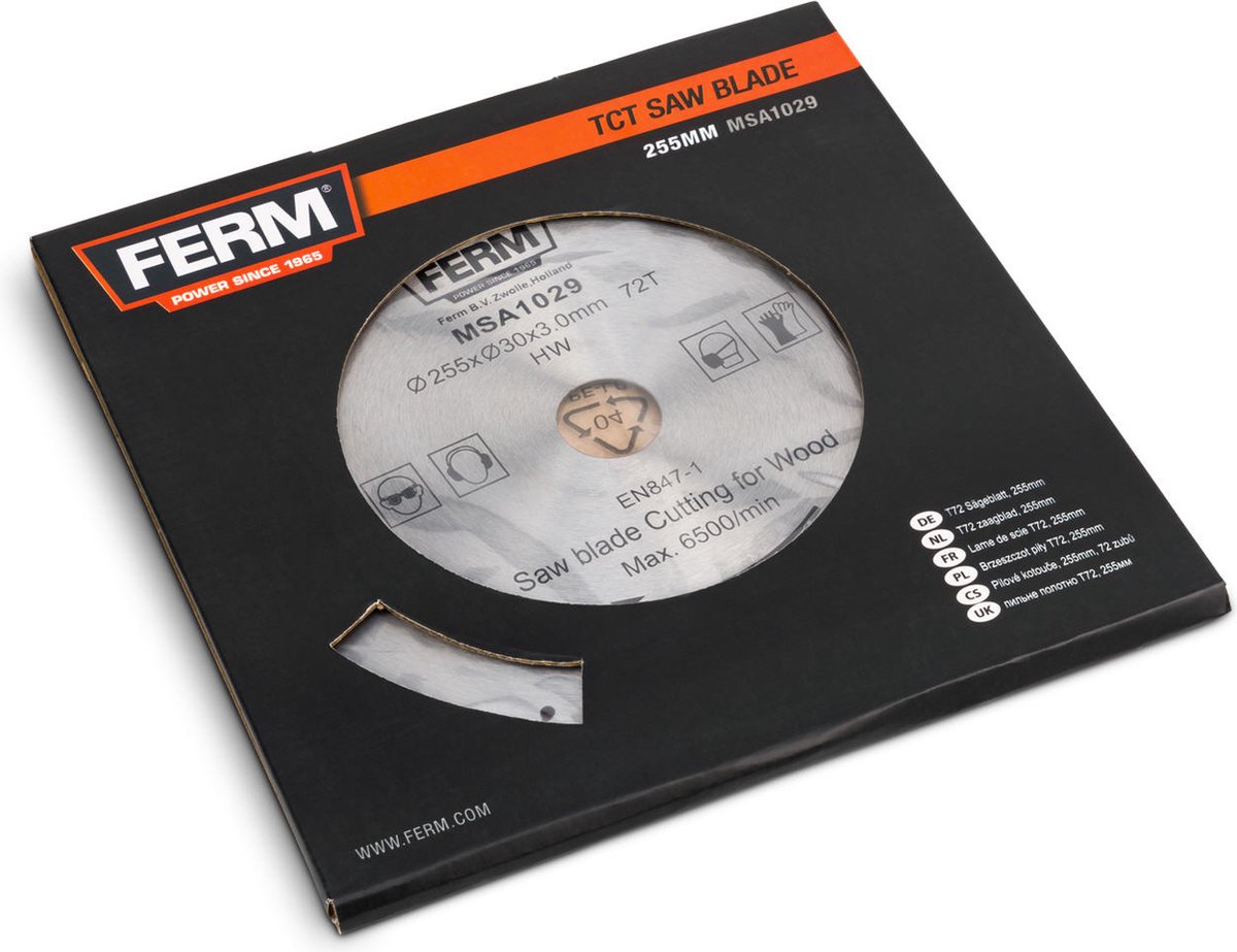 FERM - MSA1029 - Zaagblad - 255x30/16mm - T72 - TCT tanden - Diameter: - 255mm - Asgat: - 30mm - 16mm - Universeel - Voor zagen van - Hout - Zeer geschikt voor - MSM1038 - MSM1040 - Radiaal afkortzaag – foto 3