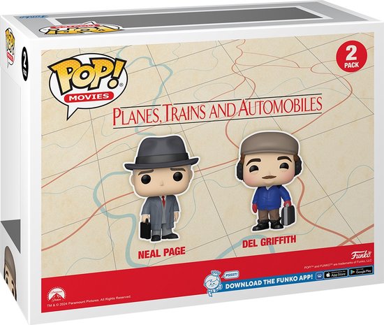 Pop! Movies 2-pack: Planes, Trains and Automobiles, Neal Page en Del Griffith op een kaart.