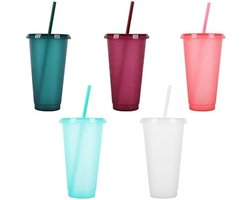 Herbruikbare Plastic Beker 5 Stuks Drinkware Tumblers Gekleurde Acryl Bekers Tumblers met Deksels en Rietjes Bulk Iced Plastic Koud Water Tumblers Iced Koffiekoppen Reizen Mok Party Tumbler 710ML A