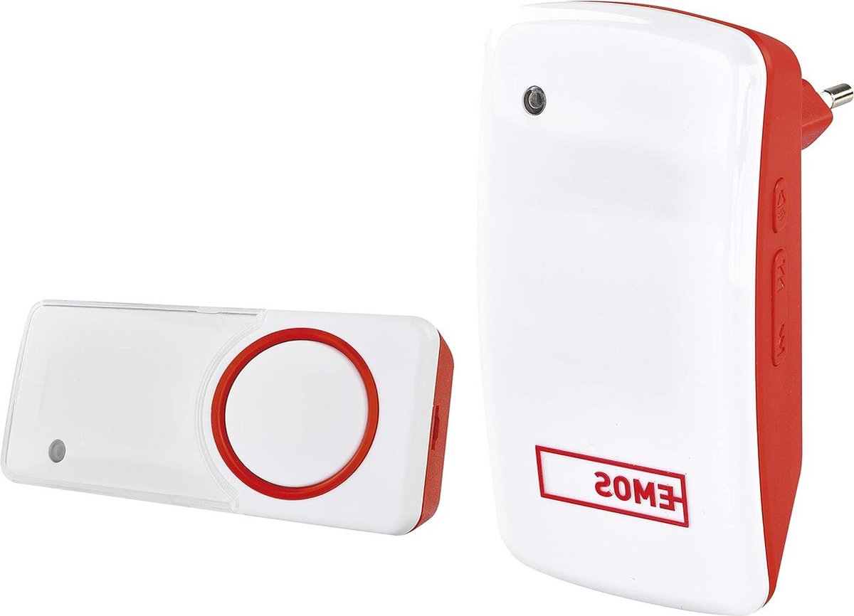 Batterijloze deurbel set - 150 m bereik - 10 melodieën - 110 dB - zelf learning - rood/wit