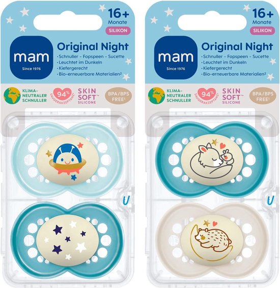 Mam Fopspeen Colors Of Nature Original Pure Silicone 16 Maanden Teal En Cotton 2 Stuks