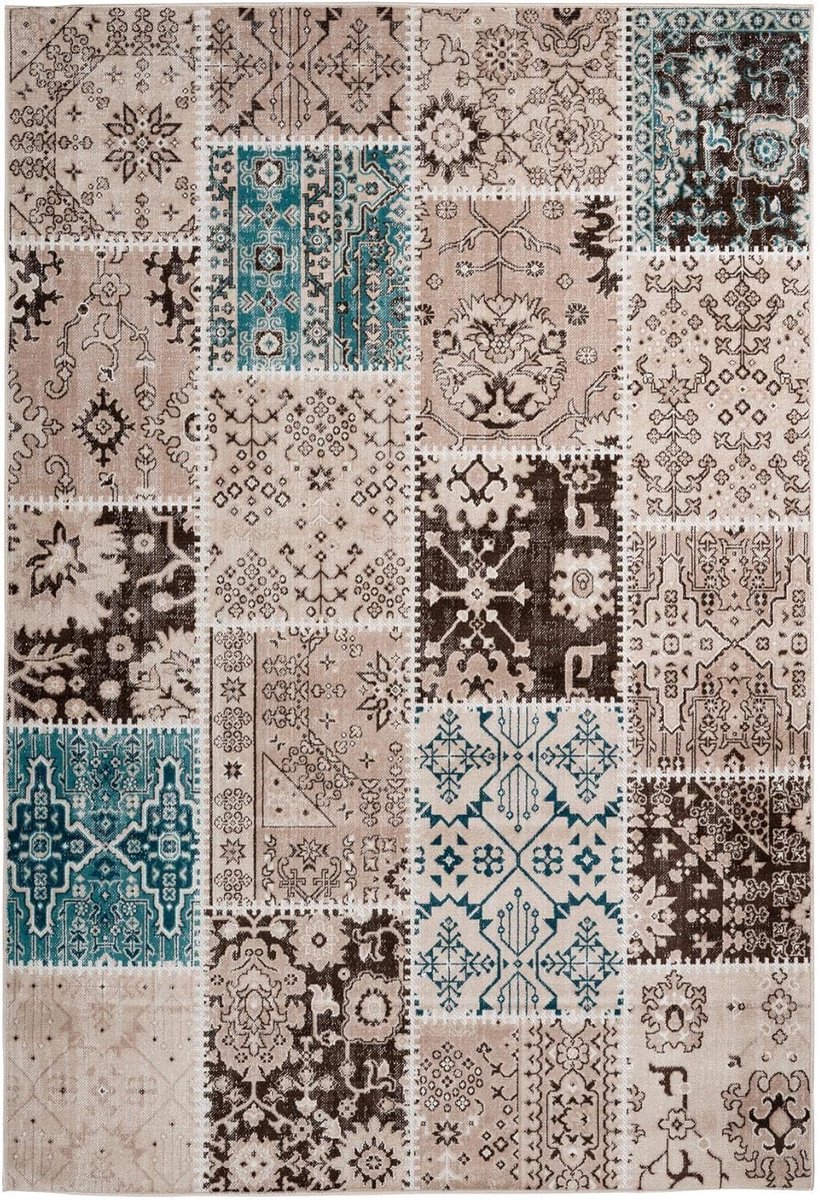 Goodivery ® Modern Patchwork Vloerkleed met Bloemenpatroon voor Woonkamer, Slaapkamer en Kantoor - Taupe 120 x 170 cm