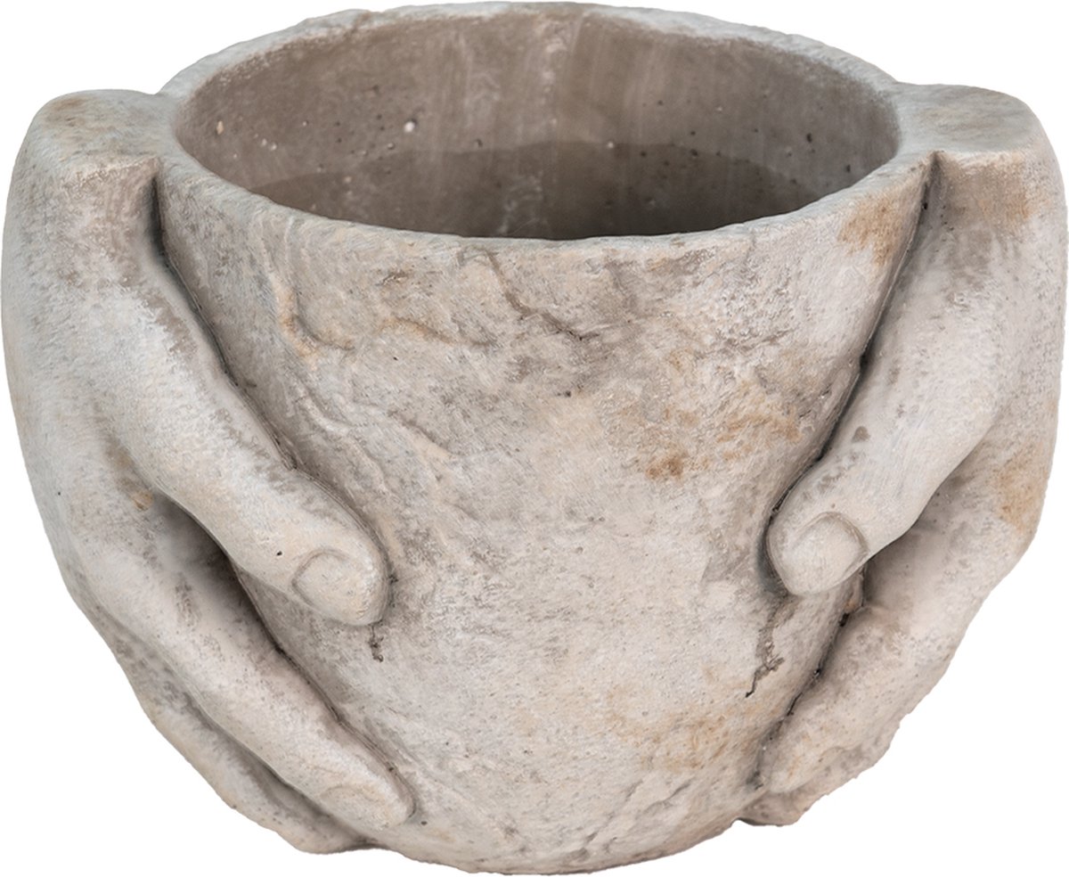 HAES deco Bloempot 21x16x15 cm Grijs Steen Handen Bloempot binnen Plantenpot Plant pot