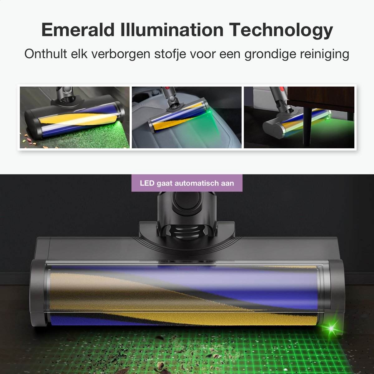 SVENNE® Zuigmond met Groen Licht en Stofdetectie - Geschikt voor Dyson V15 / V11 / V10 / V8 / V7 - Mondstuk met LED Verlichting - Parketborstel Accessoires & Onderdelen voor Steelstofzuiger - Opzetstuk Borstel - Triggerlock - Wasbaar — afbeelding 3