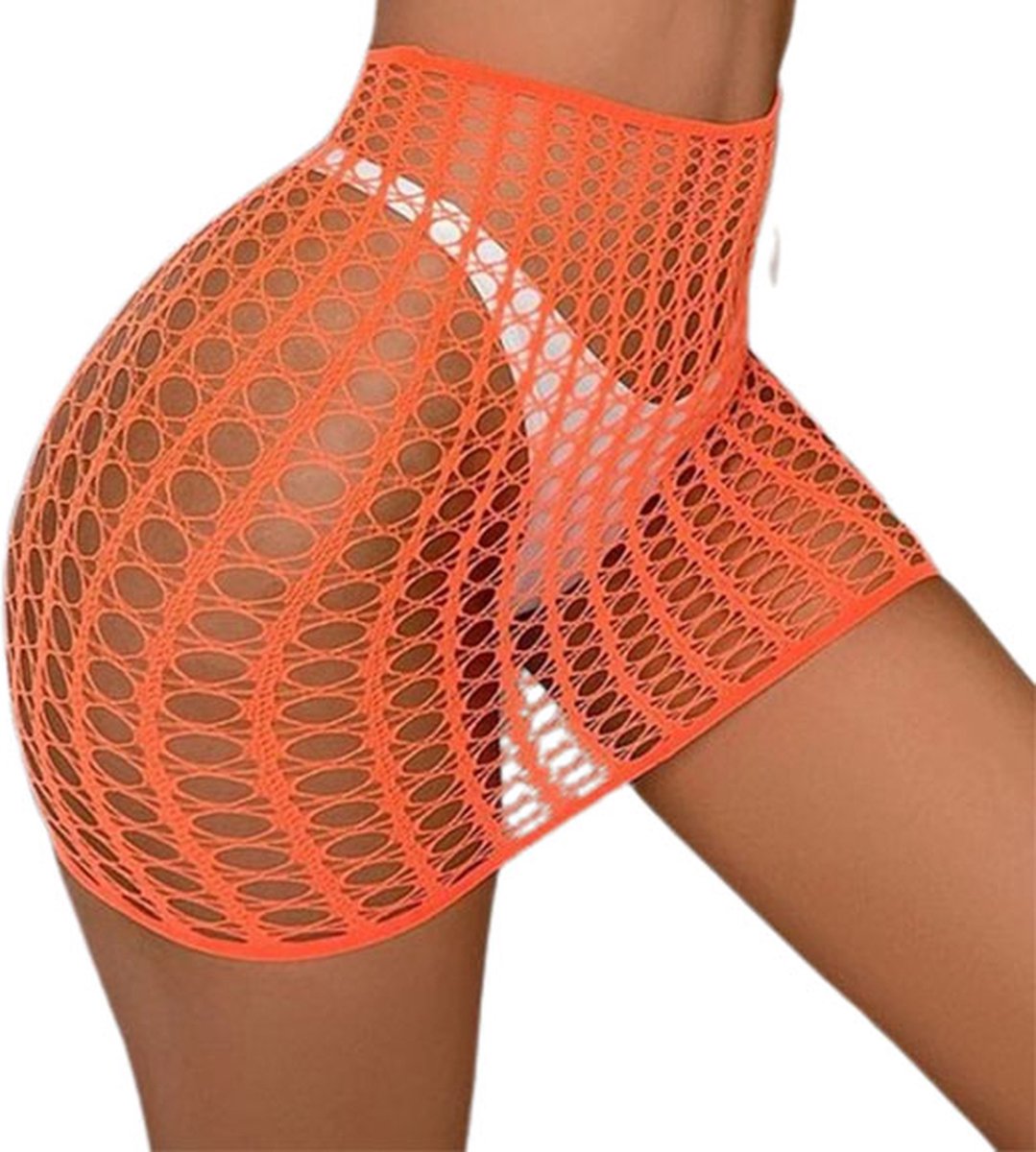 Goedkoopste Transparante erotische party rok - Sexy visnet look - One size - Oranje en Groen/Geel - Erotische festival kleding - Zomer - Outfit
