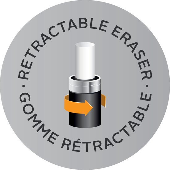 Illustratie van een intrekbare gum met een oranje pijl.
