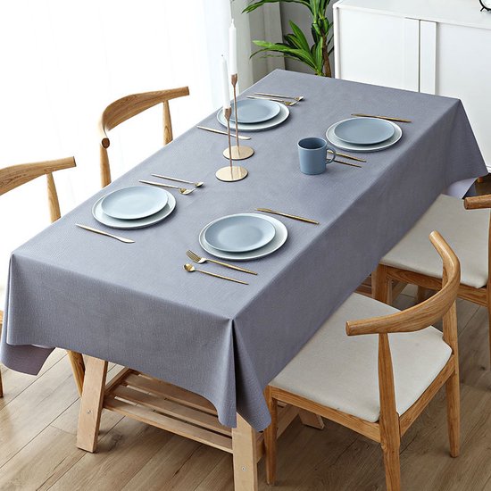 Nappe rectangulaire en PVC imperméable et lavable, résistante à l'huile, aux éclaboussures et aux plis, idéale pour la maison, la cuisine, les fêtes et l'extérieur - Gris - 140 x 220 cm