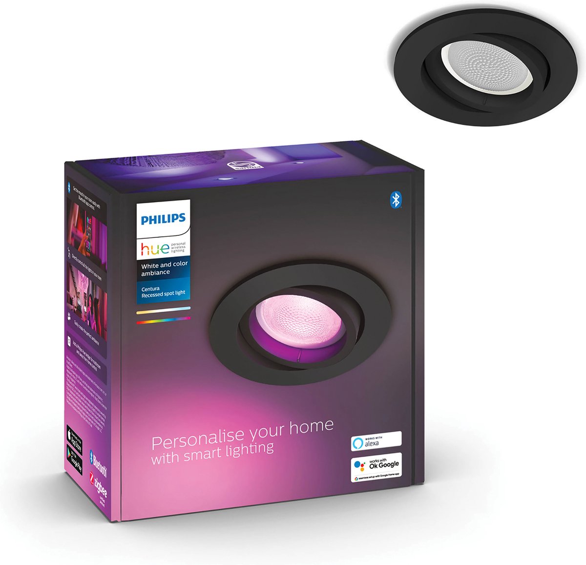 Philips Hue Centura inbouwspot - wit en gekleurd licht - 1-spot - zwart - rond - GU10 — afbeelding 1