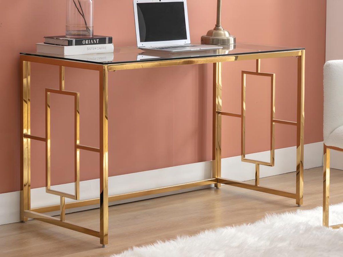 Vente-unique Bureau van gehard glas en staal - Goud en transparant - CLOTILDE - van Pascal Morabito