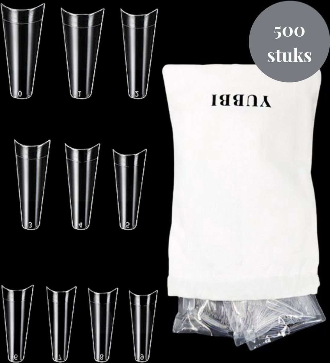 Goedkoopste YUBBI Transparante Nagel Tips - 500 stuks - Coffin Shape - Nagel Verlenging – Nageltips voor Gel en Acrylnagels - Kunstnagels - Nepnagels - 10 maten