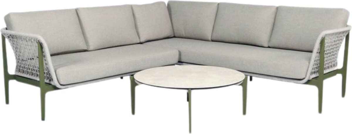 Tierra Outdoor Loungeset Montreal Lounge - Aluminium - Rope - Hoekbank met Loungetafel - Groen - Lichtgrijs
