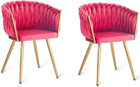 Foto: Colmore by diga eetkamerstoel fluweel fuchsia roze met gouden poten 56 x 62 x 68 cm