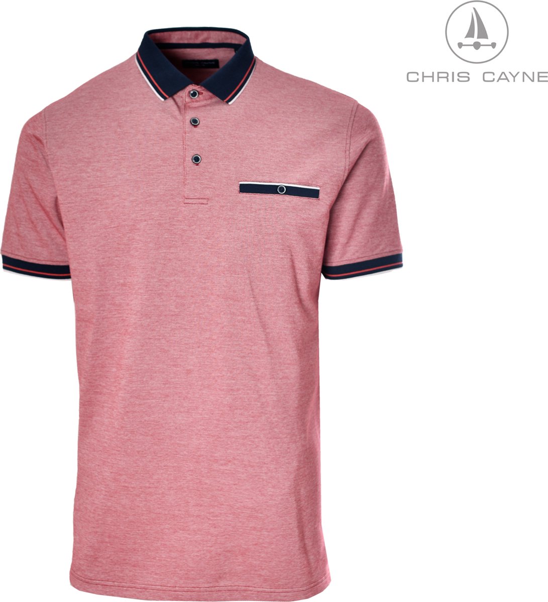 Chris Cayne heren polo - XL - koraalrood - elastisch - gemêleerd - jersey - korte mouw - borstzak