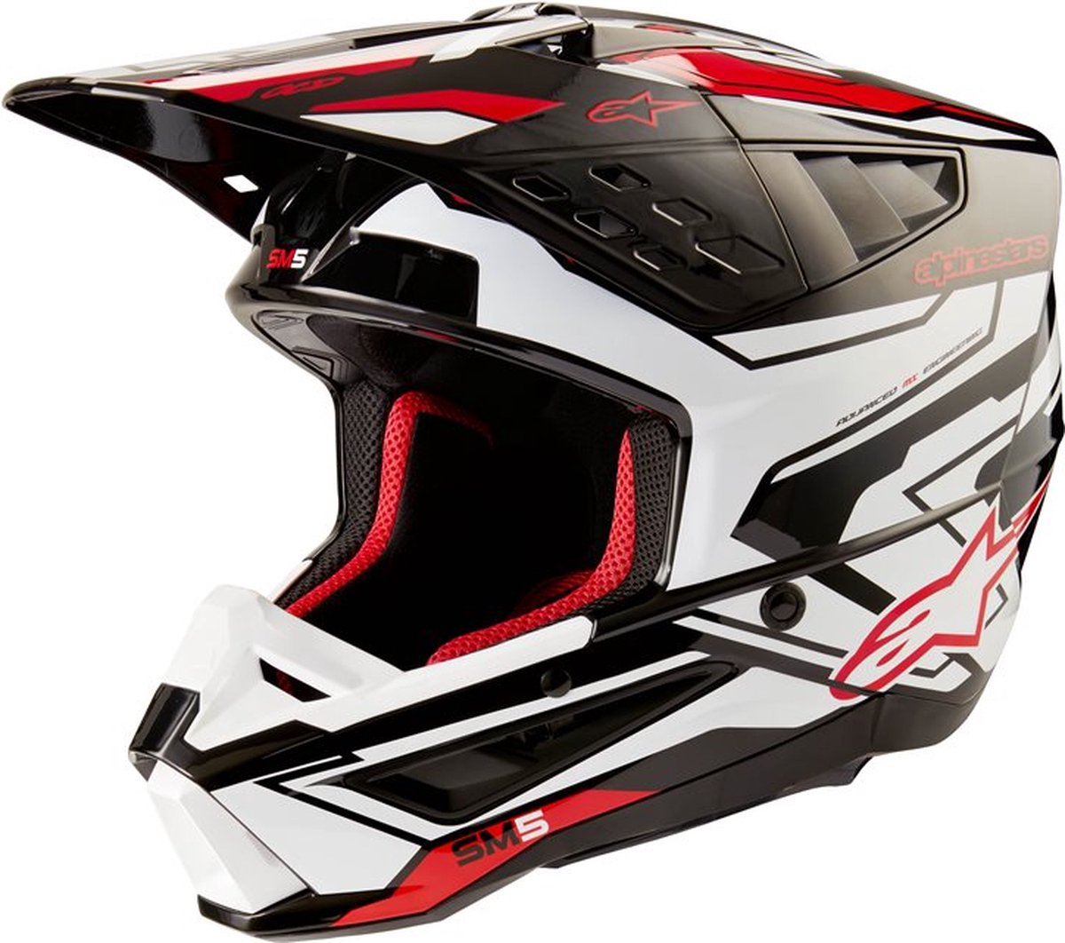 Alpinestars S-M5 Action 2 Helm Ece 22.06 Zwart Wit Felrood Glanzend - Helm