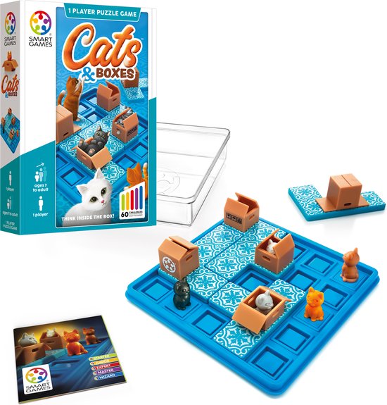 SmartGames - Cats & Boxes - 60 opdrachten - Denkspel voor één speler - Katten - compact
