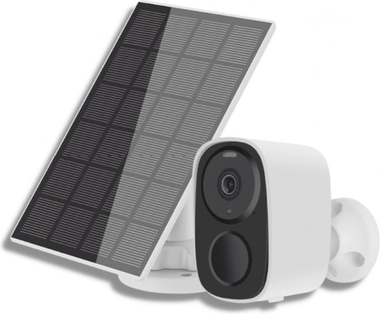 Foto: Oneproduct draadloze buiten camera 2k resolutie beveiligingscamera inclusief zonnepaneel 64 gb opslag scherp beeld volledig draadloos