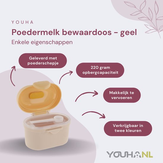 Youha - poedermelk bewaardoos - inclusief poederschepje - handig bewaren van poedermelk - baby voeding - makkelijk mee te nemen - 220 gram opbergcapaciteit - 1400ML poedermelk - kleur: licht bruin van Youha — afbeelding 3