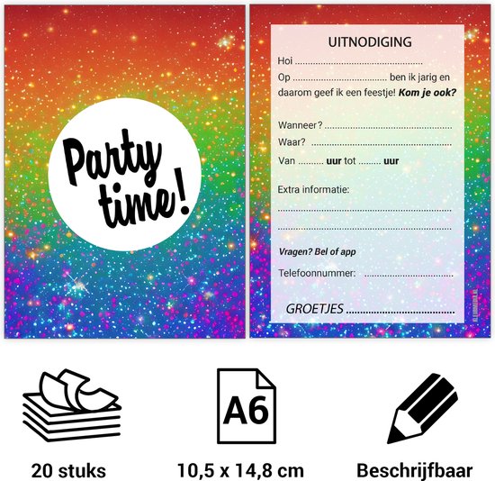 Foto: Uitnodiging kinderfeestje party voordeelset 20 stuks beschrijfbaar uitnodigingskaarten uitnodiging verjaardag uitnodiging verjaardag feest uitnodiging kinderfeestje jongen of meisje uitnodiging feestje uitnodigingen