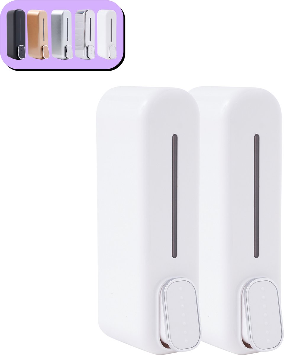K&G® Shampoo Dispenser - Zeepdispenser - Soap Dispenser - Zeeppompje - 350 ml per Reservoir - Wandmontage - Wit - 2 Reservoirs