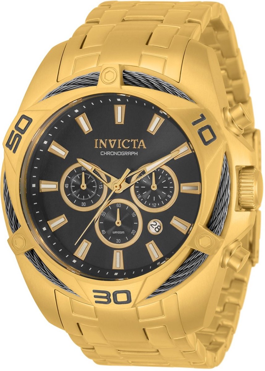 Invicta Bolt 34122 Heren Horloge - Waterdicht - Analoog - Quartz Uurwerk - Roestvrij Staal met grijze Wijzerplaat -50mm