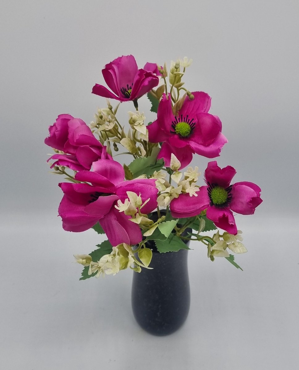 Boeket - Anemoon - U826-m1 - 31cm - Roze - Grafdecoratie - Zijdenbloemen - Kunstbloemen