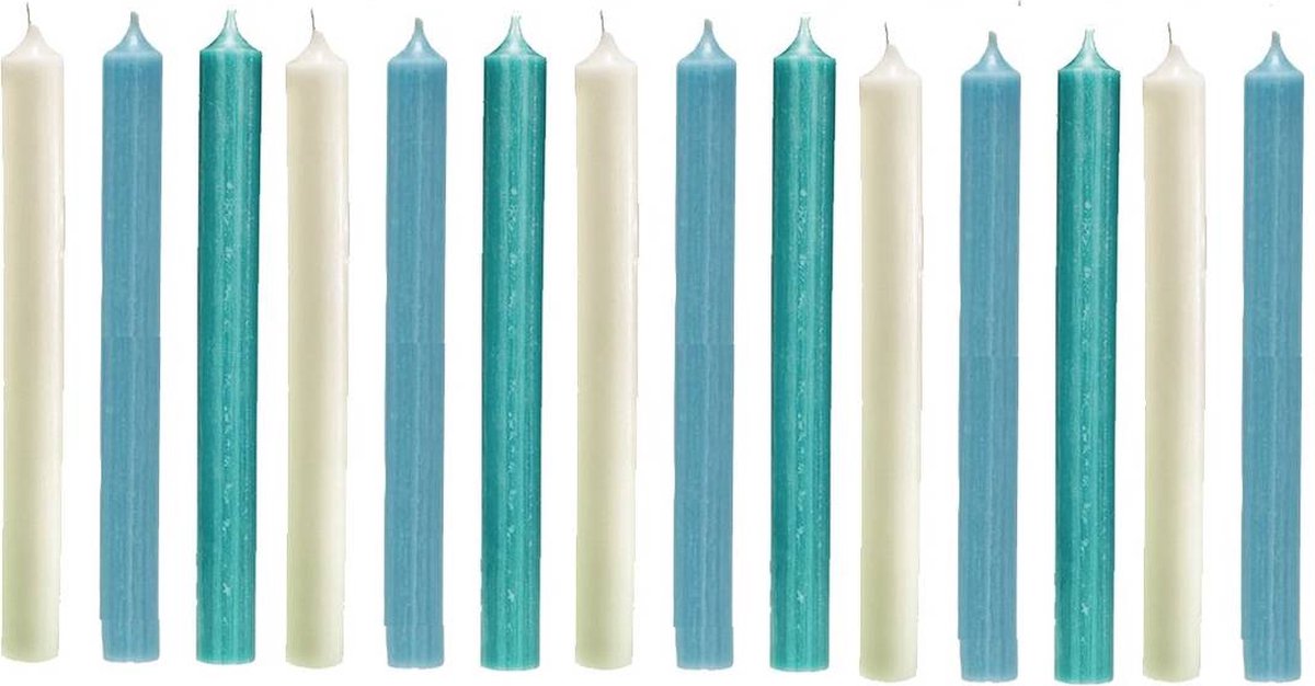 Cactula mooie dinerkaarsen 19,5 cm in 3 Trendy Kleuren 15 stuks | Amandel Bloesem van van Gogh | Champagne / Lichtblauw / Turquoise