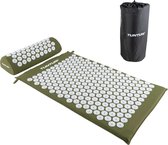 Tunturi Spijkermat met kussen - Acupressuur - Meditatie Mat - Acupunctuur Set - Massage en Ontspanning - 68x42x2 cm - Legergroen