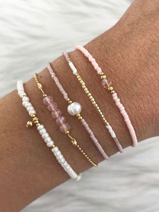 Foto: Jomide armbandjes bohemian roze lichtroze goudkleurig 5 stuks