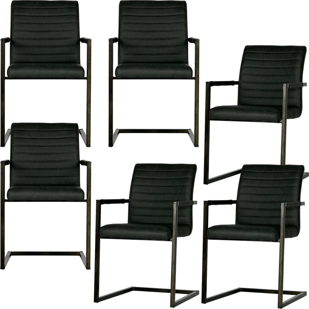 WOOOD Bas Eetkamerstoelen - Pu - Grijs - Set van 6 anthracite