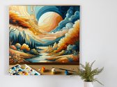 Acryl landschap schilderij | Expressieve verbeelding van de natuur: kleurrijke acryl landschapskunst | Kunst - 20x20 centimeter op Dibond | Foto op Dibond