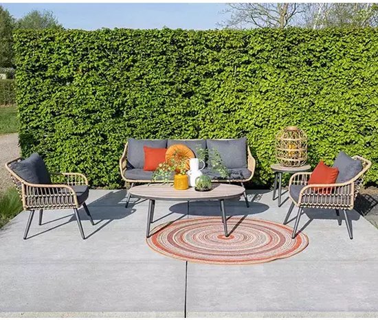 Foto: Garden impressions margriet loungeset 5 delig donker grijs natural rotan grijs